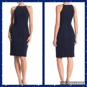 Vince Camuto Glitter Knit Ruched Sheath Dress 6